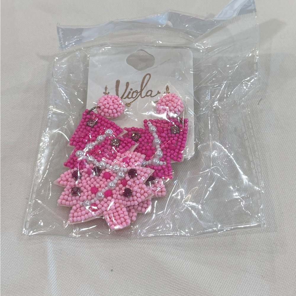Pink Beaded Flower Earrings
